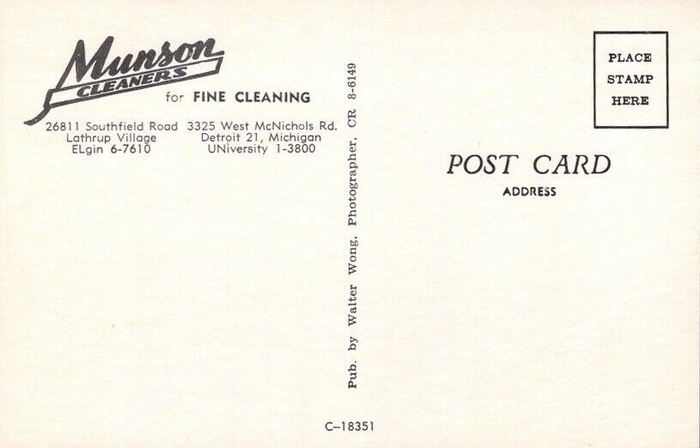 Munson Cleaners - Vintage Postcard Back (newer photo)